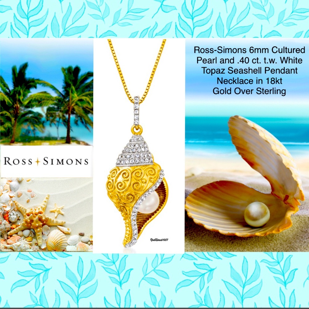 Ross-Simons 6mm Cult Prl & WTpz Seashell Ncklc in 18k Gold Plate 18 inches